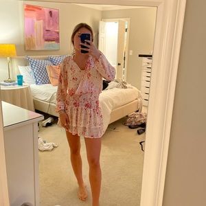 Red and white smocked dress